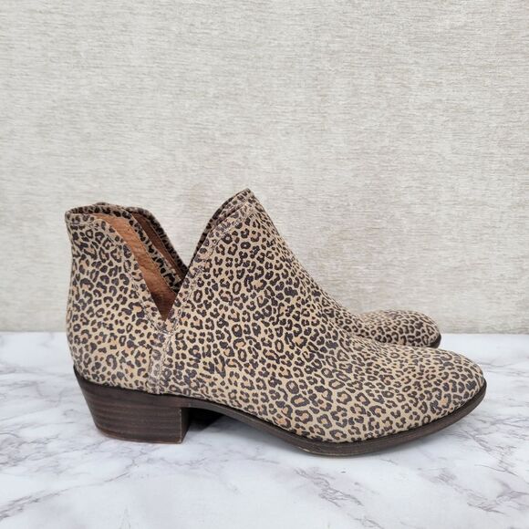 Lucky Brand Baley Bootie Suede Leather Leopard Print Ankle Boots - Picture 1 of 11